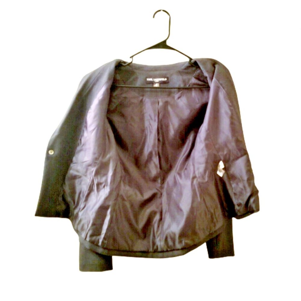 KARL LAGERFELD Paris Gray Blazer Jacket Sz 2 Single Breasted One Button Grey - Picture 7 of 9
